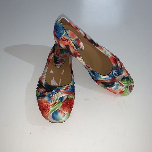 Earthies Women's 8.5M Ballet Flats Vanya Orange Multi Floral Slip On Shoes - Picture 1 of 11